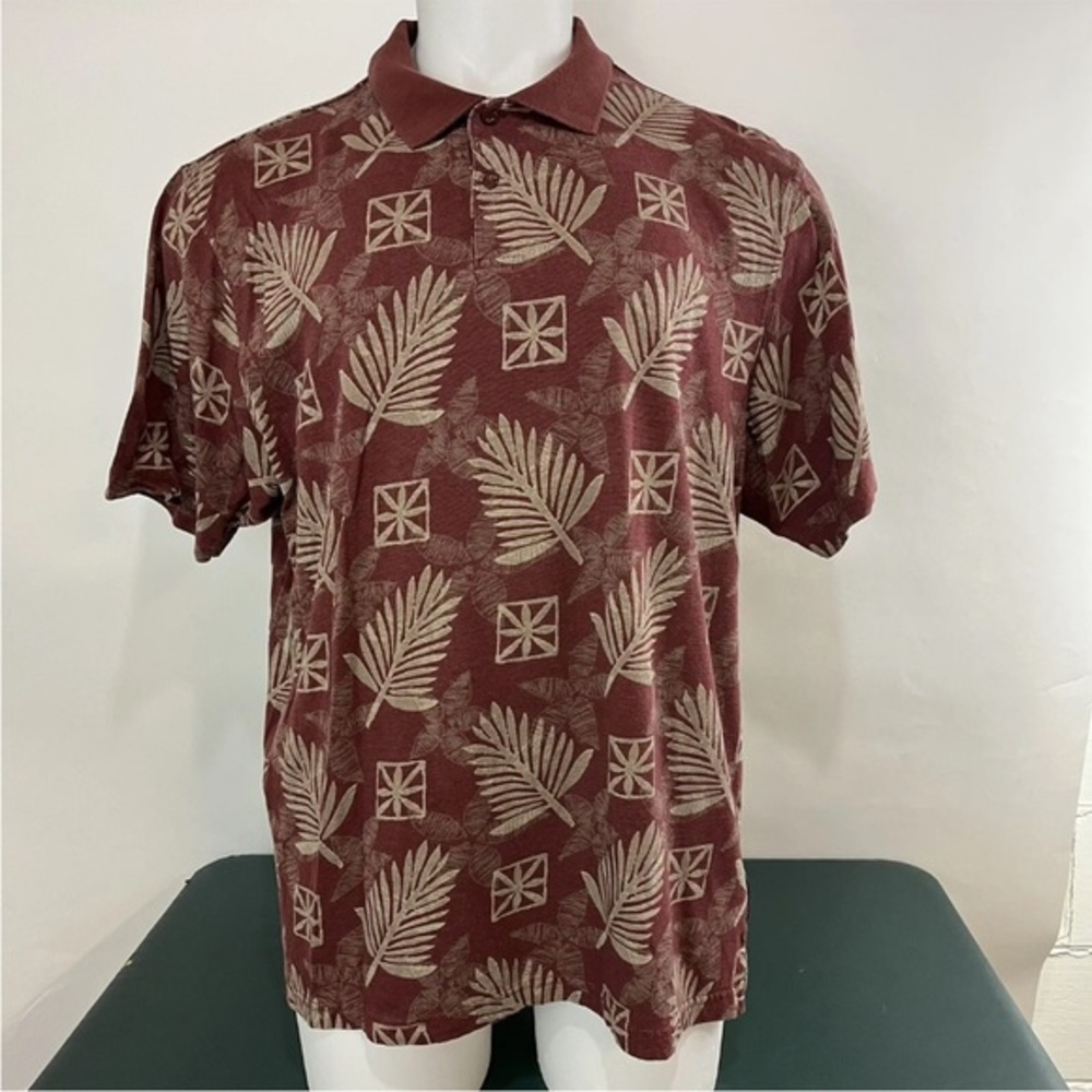 Natural Issue Hawaiian Shirt Men XL Maroon Tan Floral Short Sleeve Button Up (96